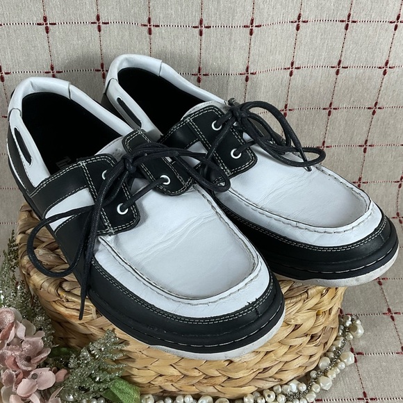 Timberland Other - Timberland Boat Shoes Mens Size 11.5 Black & White Leather Deck Shoes PreLoved